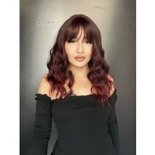 Kuaför Suzan Dalgalı Kısa Perçemli Fiber Sentetik Peruk - Kızıl Kahve