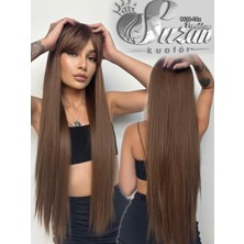 Peruk Market Fiber Sentetik Uzun Su Düz Peruk -Kahverengi