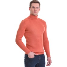 Hatem Saykı Somon Slim Fit Fitilli Balıkçı Yaka Yünlü Triko Kazak