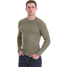 Hatem Saykı Yeşil Slim Fit Fitilli Bisiklet Yaka Yünlü Triko Kazak