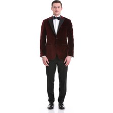 Hatem Saykı Bordo Slim Fit Düz Sivri Yaka Kadife Klasik Smokin Damatlık