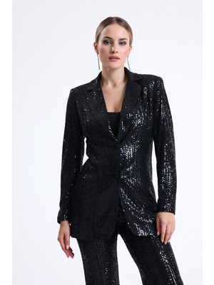 Sense Içi Astarli  Payet Abiye  Ceket | CKT34262 Siyah