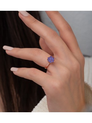 Sinsirella 925 Ayar Gümüş Rose Kaplama Ayarlanabilir Ametist Lotus Çiçeği Yüzük