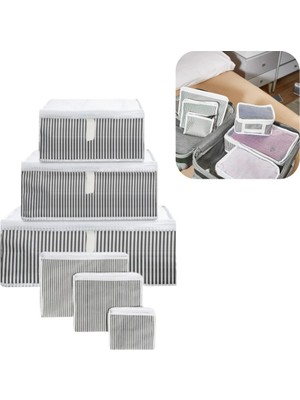 Piev Seyahat Yolculuk Valiz Bavul Düzenleyici Organizer 6 Lı Set Gri Çizgili