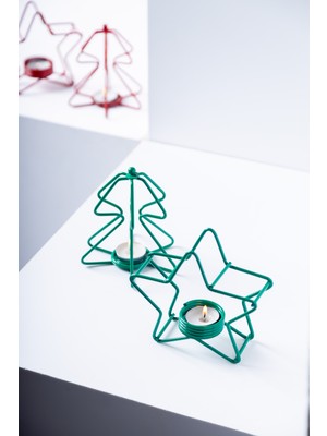 FH finehome Relly Yıldız Çam Tealight Mumluk Yeşil