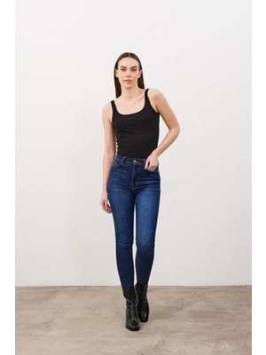 Vena Kadın Holly Dirty Dark Blue Ekstra Yüksek Bel Skinny Jean Pantolon