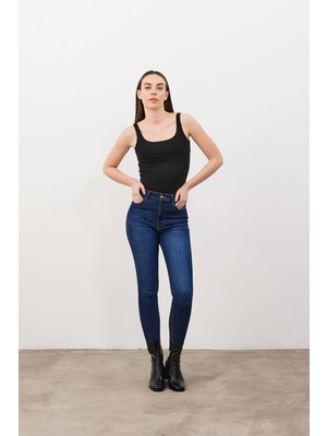 Vena Kadın Holly Dirty Dark Blue Ekstra Yüksek Bel Skinny Jean Pantolon