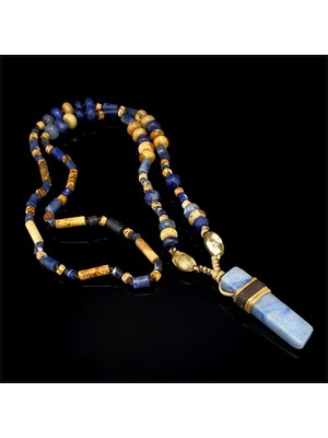 Seven Art Jewelry Aventurin Uçlu, Sodalit, Jasper, Akik, Lapis Lazuli, Doğal Taş, Bohem Kolye