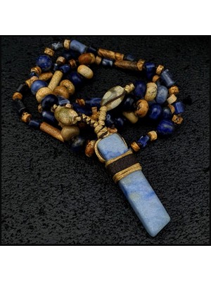 Seven Art Jewelry Aventurin Uçlu, Sodalit, Jasper, Akik, Lapis Lazuli, Doğal Taş, Bohem Kolye