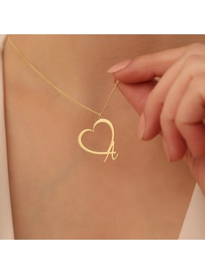 Nox Jewelry 14 Ayar Mikron Altın Kaplama Kalpli Harf Gümüş Kolye – Kişiye Özel Tasarım - CN00170