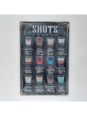 CajuArt Shots Menu Içecekler Temalı 20X30 cm Metal Plaka Dekor