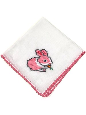 Pafuli Kuti's Işlemeli Bebek Ağız Mendili Pembe Tavşan