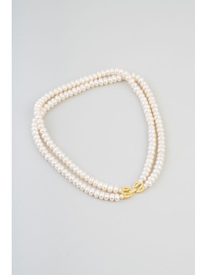 So CHIC Lotus İnci 18 Ayar Sarı Altın Kaplama 42 Cm Gümüş Choker Kolye