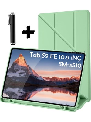 M.tk moveteck Samsung Galaxy Tab S9 Fe Plus 12.4 SM-X610 Kılıf Kalem Bölmeli Trifolding Yatay Dikey Standlı Case Hediye Kalemli
