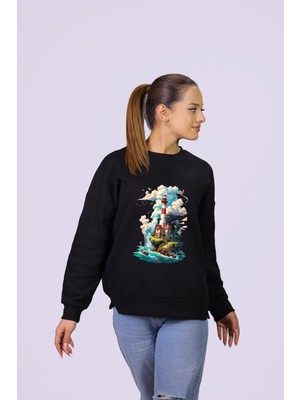 Hgm Collection Deniz Feneri Temalı Özel Tasarım Crop Sweatshirt