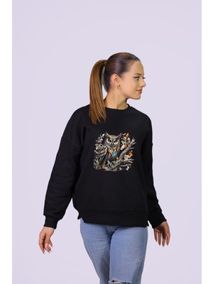 Hgm Collection Baykuş Temalı Özel Tasarım Crop Sweatshirt