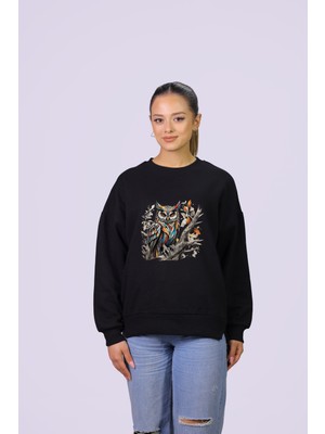 Hgm Collection Baykuş Temalı Özel Tasarım Crop Sweatshirt