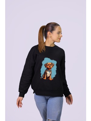 Hgm Collection Köpek Temalı Özel Tasarım Crop Sweatshirt