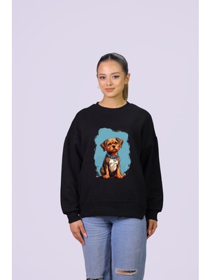 Hgm Collection Köpek Temalı Özel Tasarım Crop Sweatshirt