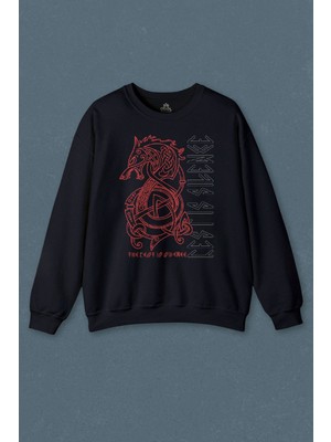 So Cool Lacivert Sweatshirt Viking Fenrir Wolf Vikings Kurt Kafa Street Baskılı Unisex Sweat
