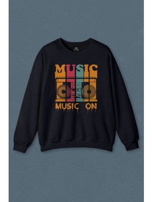 So Cool Lacivert Sweatshirt Müzik Music On Kaset Teyp Baskılı Unisex Sweat