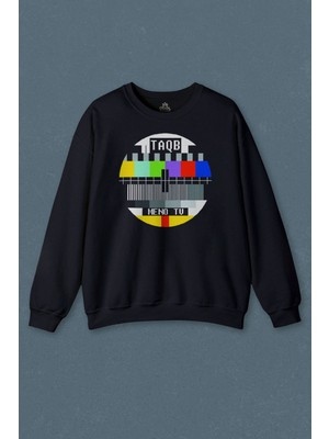 So Cool Lacivert Sweatshirt No Signal Teletex Nostalji Tv Baskılı Unisex Sweat