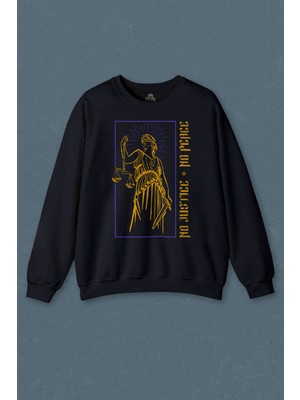 So Cool Lacivert Sweatshirt No Justice No Peace Adalet Barış Urban Street Culture Urban Wear Baskılı Unisex Sweat