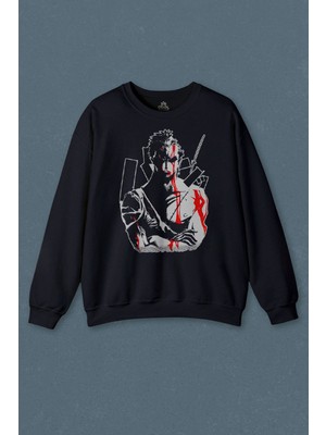 So Cool Lacivert Sweatshirt One Piece Roronoa Zoro Poster Baskılı Unisex Sweat