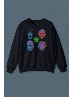 So Cool Lacivert Sweatshirt Rhcp Red Hot Chilli Peppers Faces Çizim Yüz Logo Flea Baskılı Unisex Sweat
