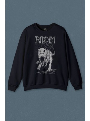 So Cool Lacivert Sweatshirt Riddim Dinazor T-Rex Metal Rock Dinosaurs Gothic Baskılı Unisex Sweat