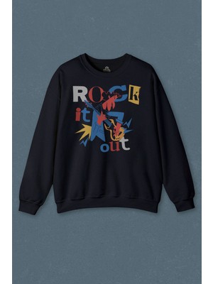 So Cool Lacivert Sweatshirt Rockstar Rock It Out Guitar Gitarist Baskılı Unisex Sweat