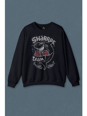 So Cool Lacivert Sweatshirt Shark Team Köpek Baliğı Boks Fight Dövüşü Baskılı Unisex Sweat