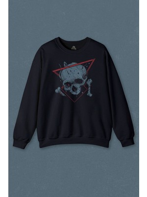 So Cool Lacivert Sweatshirt Skull Kuru Kafa Urban Street Culture Minimal Baskılı Unisex Sweat