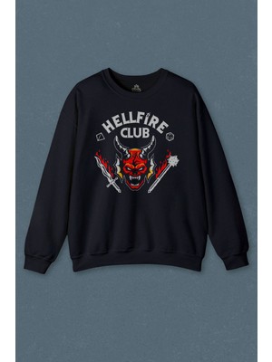 So Cool Lacivert Sweatshirt Stranger Things Hellfire Club Baskılı Unisex Sweat