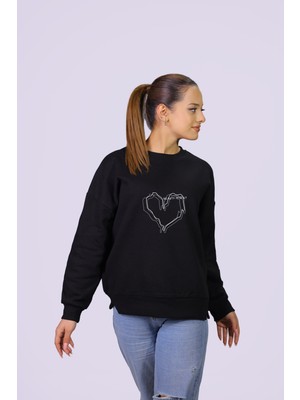 Hgm Collection Kalp Temalı Özel Tasarım Crop Sweatshirt