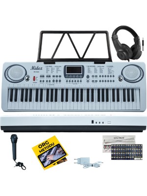 Midex PS-1500WH-H Başlangıç İçin 5 Oktav 61 Tuşlu Org Kulaklık Notalık Öğrenim Metodu