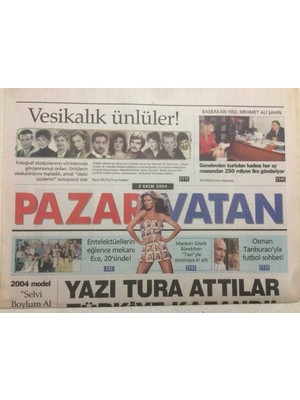 Gökçe Koleksiyon Vatan Gazetesi Pazar Eki 3 Ekim 2004 - Vesikalık Ünlüler     GZ47285