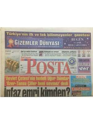 Gökçe Koleksiyon Posta Gazetesi 20 Kasım 1996 - Infaz Emri Kimden?   GZ38600