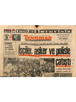 Gökçe Koleksiyon Tercüman Gazetesi 17 Haziran 1970 - Erdal Inönü   Jandarmayı Çağırır Üniversiteyi Aratırım.. Dedi  GZ114034