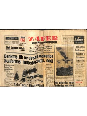 Gökçe Koleksiyon Zafer Gazetesi - 12 Ocak 1964 - Denktaş Biz Ne Desek Makarios Konferansı Terk Edecektir Dedi  GZ110699