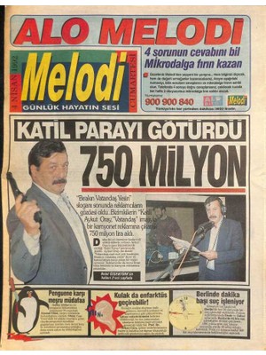 Gökçe Koleksiyon Sabah Gazetesi Melodi Eki 4 Nisan 1992 - Berlinde Dakika Başı Suç Işleniyor  GZ94200