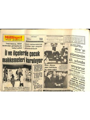Gökçe Koleksiyon Milliyet Halk Gazetesi 10 Kasım 1981 - Aselan Fabrikasında Üretim Sürüyor - Il ve Ilçelerde Çocuk Mahkemeleri Kuruluyor  GZ98869
