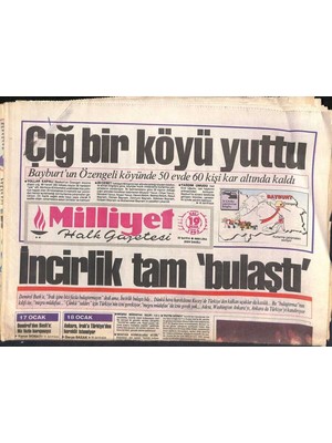 Gökçe Koleksiyon Milliyet Halk Gazetesi 19 Ocak 1993 - Ssk Şaşkın Ev Sahibi - Bayburtun Özengeli Köyünde 50 Evde 60 Kişi Kar Altında Kaldı  GZ119426