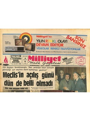 Gökçe Koleksiyon Milliyet Halk Gazetesi 12 Kasım 1983 - Meclisin Açılış Günü Dün De Belli Olmadı - Stankoviç Hakkında Soruşturma Açıldı  GZ127279