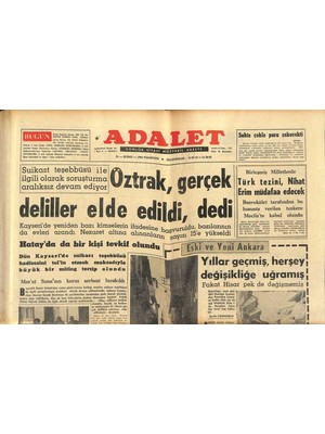 Adalet Gazetesi 24 Şubat 1964 - Richard Burton Kimdir ? - Öztrak , Gerçek Deliller Elde Edildi , Dedi  GZ121585