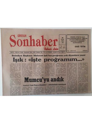 Giresun Son Haber Gazetesi 25 Ocak 1994 - Belediye Başkanı Mehmet Işıktan Program Yok Diyenlere Yanıt  Işte Programım GZ18192