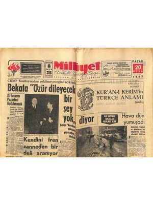 Gökçe Koleksiyon Milliyet Halk Gazetesi 20 Ocak 1963 - Türkeş  Dönünce Köy Köy Dolaşacağım  Dedi GZ79246