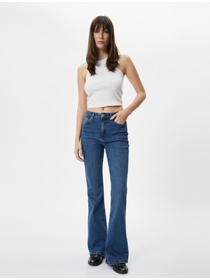 Koton Ispanyol Paça Kot Pantolon Dar Kesim Yüksek Bel Esnek Pamuklu - Victoria Jeans