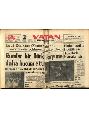 Gökçe Koleksiyon Vatan Gazetesi 10 Şubat 1964 - Rumlar Bir Türk Köyüne Daha Hücum Etti  GZ89214