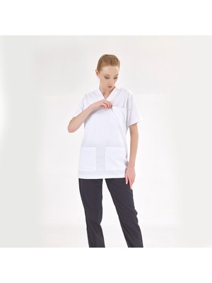 Çizgi Medikal Silva Lüks Likra Kumaş Doktor Hemşire Tek Üst Forma Beyaz